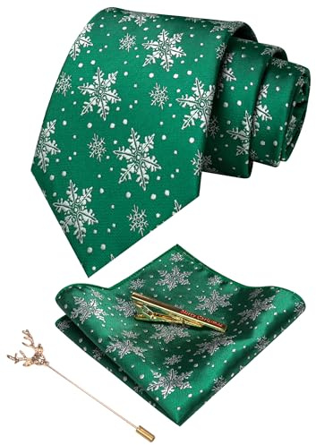 Jemygins Cravate de Noël pour homme - Motif tissé - Ensemble cravate de fête et mouchoir, M