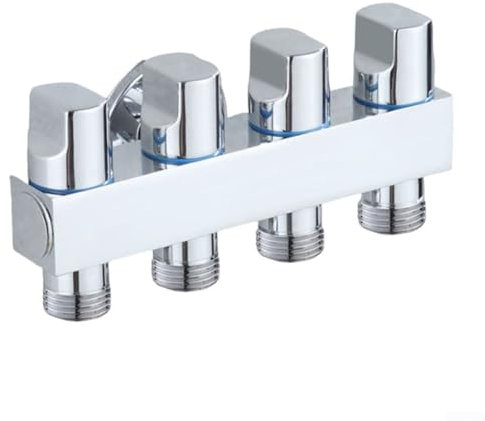 Válvula de ángulo de inyección de agua de 4 vías, válvula desviadora multifunción de latón de 1 entrada y 3 salidas, válvula distribuidora de agua de grifo, para ducha de baño (plata)