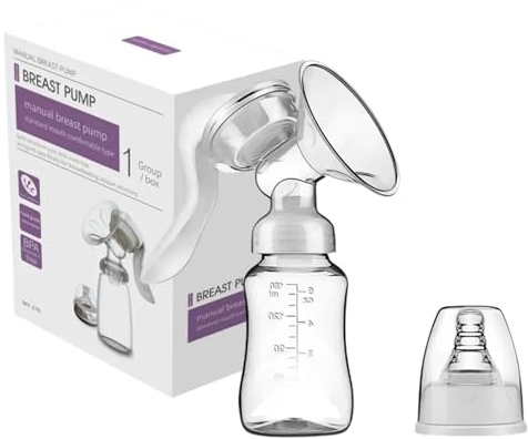 Adujstable Suction Manual Breast Pump & Breastmilk Storage Bottle, Adjustable Suction Silicone Hand Pump Breastfeeding, Milk Catcher Baby Feeding Pumps & Accessories (2 in 1)