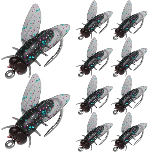 Equipo de pesca con mosca, cebo de mosca, juego de señuelos voladores, aparejos de pesca con mosca, juego de surtido de pesca con mosca, cebo suave, gancho de mosca, 10 anzuelos de mosca, cebo suave