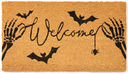 Fallovea Halloween Welcome Door Mat - 30x17 Skeletal Hand Coir Front Doormat with Anti-Slip PVC Backing, Indoor Outdoor Mats for Entryway, Porch, Durable Coconut Fiber Mat, Natural Home Decor