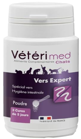 Vermifugo Vétérimed per gatti - Polvere naturale per l'igiene intestinale del gatto - Prodotto in Francia