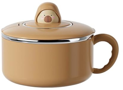 Cute Capybara in acciaio – 1200 ml Pot with Lid, Large Capacity Draining Noodle Bowl for Rice, Soup, Frutta, Vegetable | 304 in acciaio per Dorm, casa, ufficio