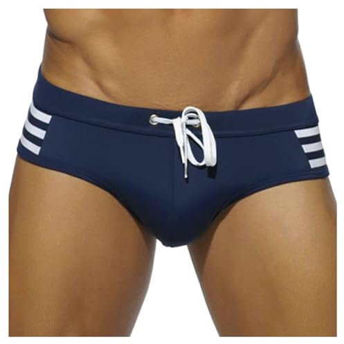 Detwen Costume da bagno da uomo push up con imbottitura rimovibile con coulisse, a vita bassa, ad asciugatura rapida, sexy, blu navy, XL