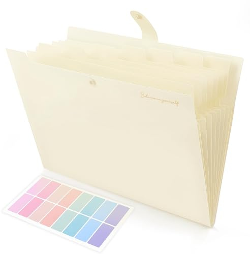 SKYDUE Carpeta de archivos expandible, organizador de archivos de acordeón con 8 bolsillos, soporte de recibos de papel expandible para escuela, oficina, hospital, tamaño carta/A4, color beige