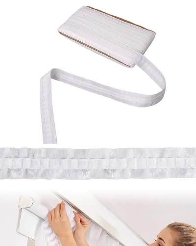 KAHZOR 1 Rollo Cinta para Cortinas Universal, Blanco de Poliéster, Fruncidora para Planchar y Coser, Pliegues Perfectos y Montaje Sin Esfuerzo, 30m x 2.5cm