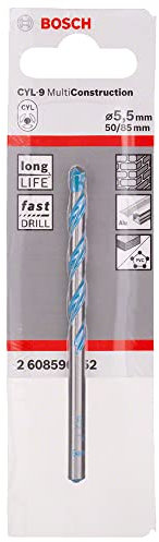 Bosch Professional 2608596052 CYL-9 Multi Purpose Drill Bit, 5.5mm x 50mm x 85mm, Silver