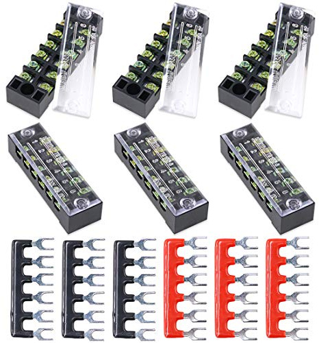 Hilitchi 12pcs 600V 15A 6 Position Double Row Screw Terminal Strip and 400V 10A 12 Postions Red/Black Pre Insulated Terminal Barrier Strip