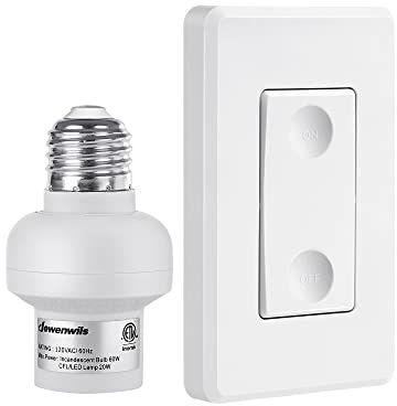 DEWENWILS Remote Control Light Bulb Socket, Wireless Light Switch for Pull Chain Light Fixture, Remote Light Socket E26 E27 Bulb Base with Wall Mounted Wireless Controller, No Wiring, ETL Listed