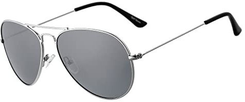 Rocf Rossini Lunettes de soleil Pilote Classique polarisées rétro pour Homme Femme Pilotes avec protection UV 400 58MM (Argent/gris)
