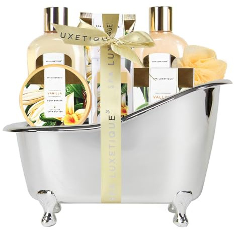 Spa Luxetique Birthday Gifts for Women, Mothers Day Gifts for Her, 8pcs Vanilla Bath Sets with Body Butter, Bubble Bath, Bath Bomb, Bath Sets for Women Gift, Christmas Gifts, Spa Gift Sets