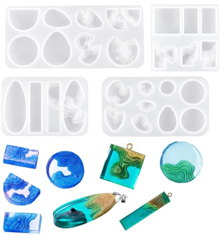 FineInno 4Pcs Island Resin Pendant Molds,Ocean Silicone Molds for Epoxy Resin,Jewelry Resin Casting Molds for Earrings,Necklace,Crafts DIY