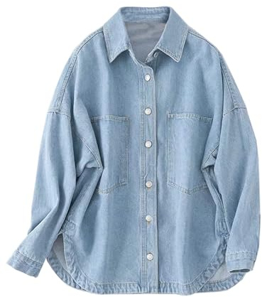 LifeShe Women’s Oversized Jean Shirt Button Up Shacket Long Sleeve Pockets Denim Jean Jacket