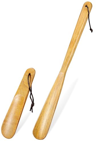 Healifty Wooden Shoe Horns Set Extra Long 15.5In and Short 6.2In Handles for Men Women Seniors Timber Horns for Easy Shoe Wearing and Care