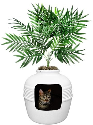 Good Pet Stuff, La Caja de Arena Oculta Original, Plantas Artificiales y Caja de Arena Cerrada para Gatos, ventilada y Filtro de Olor, fácil de Limpiar, Abedul Blanco