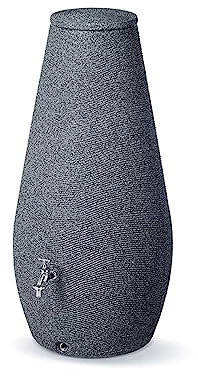 Regentonne grau Regenwassertank Goccia 200 Liter aus UV- und witterungsbeständigem Material. Frostsichere Regenwassertonne Regenfass mit Deckel und Zwei 3/4 Zoll Gewinde
