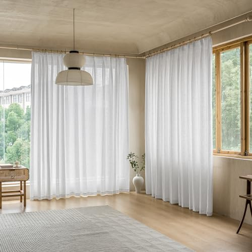 MAIHER Cortinas plisadas de lino sintético de 108 pulgadas de largo para barra transversal y pista, 84 pulgadas de ancho x 108 pulgadas de largo, cortinas plisadas transparentes filtrantes de luz para