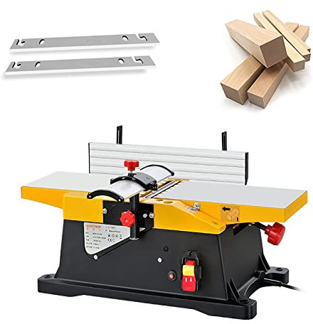 Cepilladora de Madera eléctrica de 6 Pulgadas con 2 Cuchillas,Cepilladora de sobremesa Resistente de 1800 W, Cabezal de Corte preciso de 12000 RPM, Mesa de Trabajo Grande de alumin