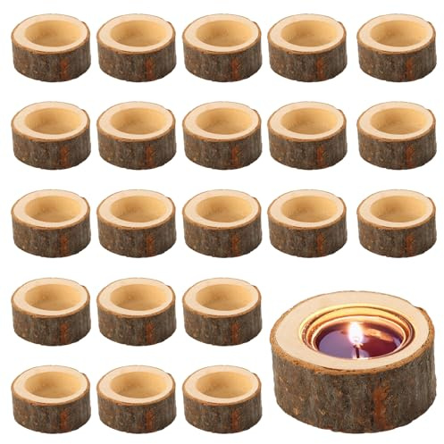 JMIATRY 24 Portavelas de Madera para Velas de Té, Portavelas de Tocón de Árbol Natural, Portavelas de Madera para Halloween, Navidad, Día de San Valentín, Decoración del Hogar