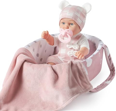 eDollable 30,5 cm Baby Puppen Spielzeug Set mit Zubehör, inklusive Baby-Puppentrage, Stubenwagen, Schnuller und Decke, erste Babypuppe für Kleinkinder, Mädchen ab 3 Jahren