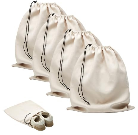 LAKE OF FIRE 4-Piece Travel Shoe Bags for Packing, 17.7 x 13.8 Dustproof Shoe Bags with Drawstring Closure,Washable & Reusable(Beige)