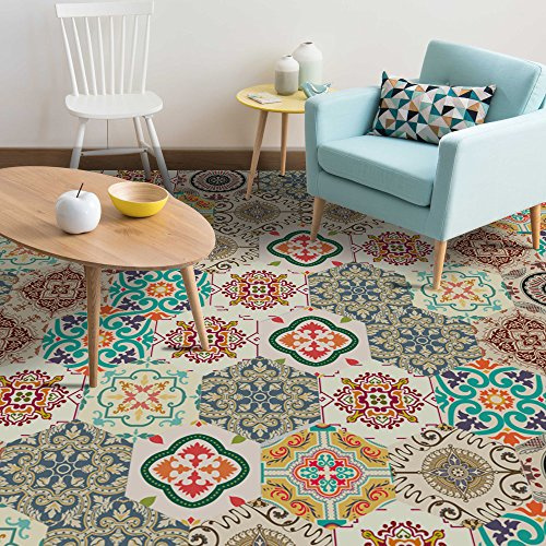 Neukids 30 pièces Autocollantes Une variété de carreaux de sol, revêtement de sol en PVC baroque autocollant, sol vinyle autocollant pour cuisine et salle de bain, sol autocollant pour chambre à