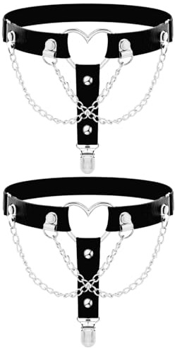 Lorealri Thigh High Garter Belt Adjustable Rock Heart Gothic Leg Suspender Belts Rave Party Thigh Lingerie for Women(2 PCs) (Black B)
