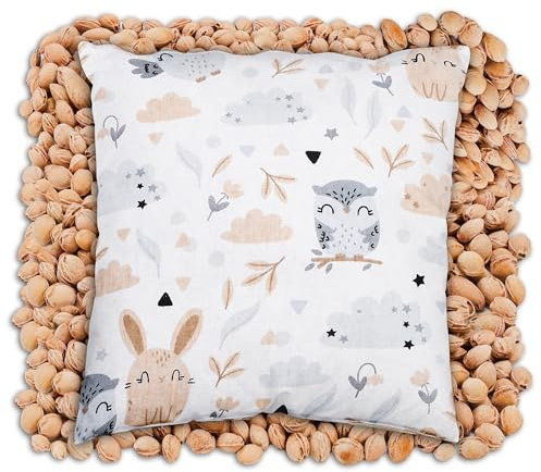 Almohada de huesos de cereza almohada térmica para bebé almohada de grano para microondas almohada pequeña de huesos de cereza para calor y frío 25 x 25 cm algodón rosaBúho