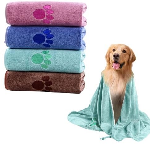 NYGGTYK 4 Morceaux De Serviettes pour Animaux De Compagnie, Serviettes De Bain pour Chats Et Chiens, Serviettes Moelleuses Douces, Fournitures pour Animaux De Compagnie