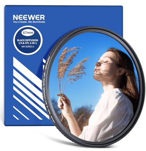 NEEWER 2 en 1 CPL + Difusión Negra 1/4 Filtro, Reducción de Deslumbramiento con Polarización Circular Efecto Cinematográfico Ensueño para Lente Cámara con Marco Delgado y Vidrio Óptico Multicapa, 67mm