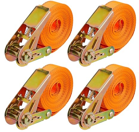 Relaxdays Correas Tensoras con Carraca, Set de 4, 6 m, 500 kg, Sujeción Carga Coche, Remolque, Cinchas Amarre, Naranja