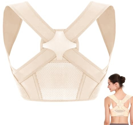 Correcteur de posture dorsal pour homme et femme - Support droit - Bandoulière réglable - Correcteur de posture - Soulage les lombaires et les douleurs aux épaules et au dos - Beige - L/XL