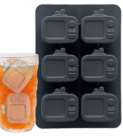 Dayysiuy Molde de Hielo de Silicona | Molde de Silicona para Hacer Hielo en Forma de TV - Herramienta Reutilizable para Bebidas con Tapa y 6 Cavidades para Hogar Cocina Restaurante Clima Caluroso