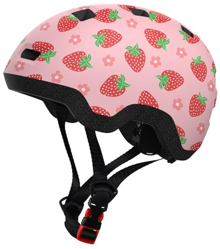 Toddler Bike Helmet 2-6 Years Old- with 12 Vents & Dual Liner (0.16+0.28) - Adjustable Dial Fit (48-54cm) (S,Strawberry)