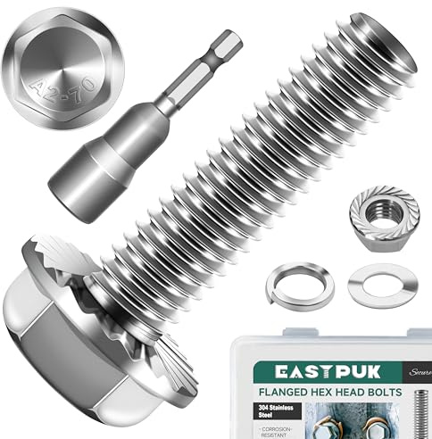 EASTPUK M8-1.25 x 30mm Metric Flanged Hex Head Bolts Screws, 10Sets M8x1.25 Flange Hexagon Drive Stainless Steel 18-8 (304) M8 Bolts and Nuts Washers