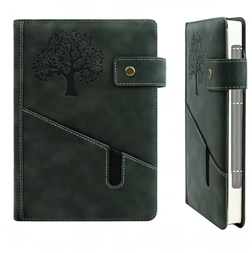 Piggyma A5 PU Leather Notebook, 200 Pages Lined Journal Diary for Men & Women, Soft Faux Leather Notepad with Magnetic Closure & Pen Loop for Work, Office and School (8.3 x 5.7, Dark Green)