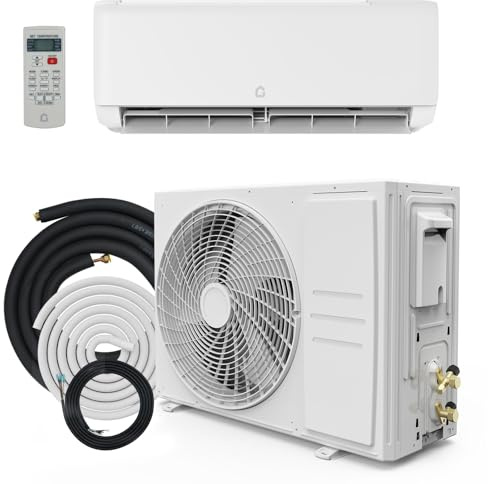 9000 Btu Mini Split AC Heating System, Wifi Enabled Mini Split Air Conditioner with 18.5 SEER2 Inverter, Heat Pump, 208-230V for Rooms Up to 450 Sq. Ft, White