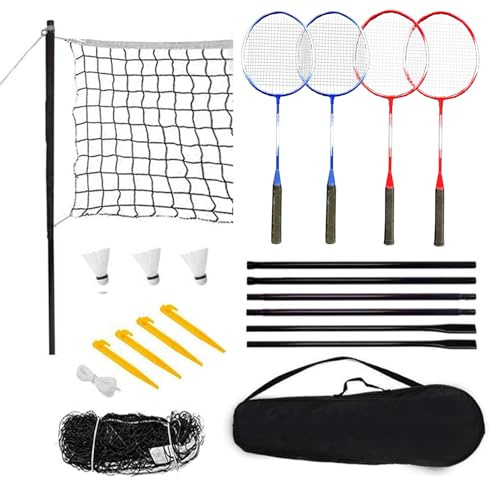 aqxreight Set da Badminton per 4 Giocatori con Racchette, Pali, Borsa per Il Trasporto, Rete e Volano, per Bambini e Adulti, con la Casa da Gioco in Famiglia, è Anche Facile Rimuoverlo e Impostare