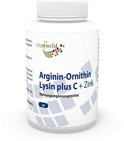 Vita World Pack de 3 Arginine Ornithine Lysine + Zinc + Vitamine C 3 x 60 Capsules Made in Germany