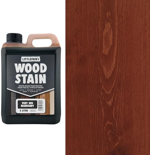 Littlefair's Wood Stain Water Based - 5 LTR - Indoor Furniture Stain Light & Dark Finishes - Special Non Toxic & Eco Friendly Formula - Wood Stain for Crafts - Colour: Very Red Mahogany