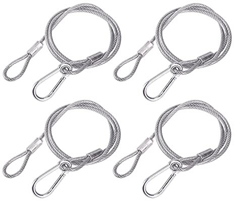 4Pack Elingue Securite Cable de Securite Acier Eclairage de Scene, 85cm Steel Safety Cable Chain Rope Light Hooks, élingue de Sécurité Corde Securite Acier Crochet Lumiere dj Clamps for Truss Bracket