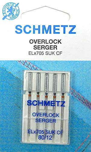 Schmetz Overlock / Serger ELx705 SUK CF (Ballpoint, Chrome Finish) Sewing Machine Needles for Gritzner 788, Size 80/12