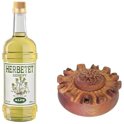 Herbetet Genepy Valle d'Aosta - 70cl 38° + grolla dell'amicizia in legno a 6 becchi liscia in legno di mogano diam 20cm ca per preparare il caffè alla valdostana