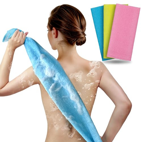 ARCH&M Exfoliating Washcloth Body Scrubber Back Scrubber for Shower Japanese Beauty Washcloth Bath Wash Cloth Korean Exfoliation Luffah Towel Net Sponge Loofah Body Scrub 3 Pack