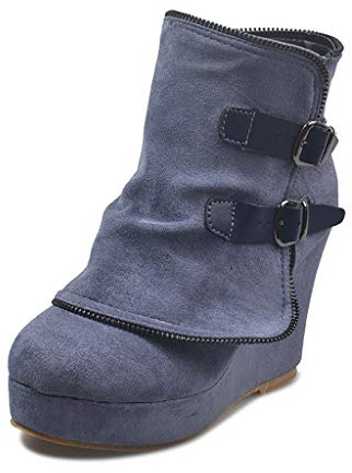 UMore Botines Elegantes de Tacón y Hebilla Decorativa Mujer Otoño Invierno Calentar Piel Forro Botines Retro Cordones Mujer Botas Zapatos de Plataforma