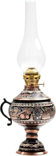 Handmade Copper Oil Lamp for Indoor Use 17.32” Vintage Hurricane Lanterns Decorative Indoor Emergency Lanterns for Power Outages Lights and Decorative Table Lamp Christmas Gift Farmhouse Kitchen Decor