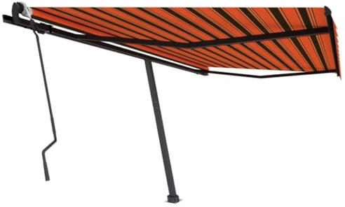 vidaXL Freestanding Manual Retractable Awning Folding Arm Manual Retractable Awning Patio Outdoor Garden Balcony 400x300 cm Orange/Brown
