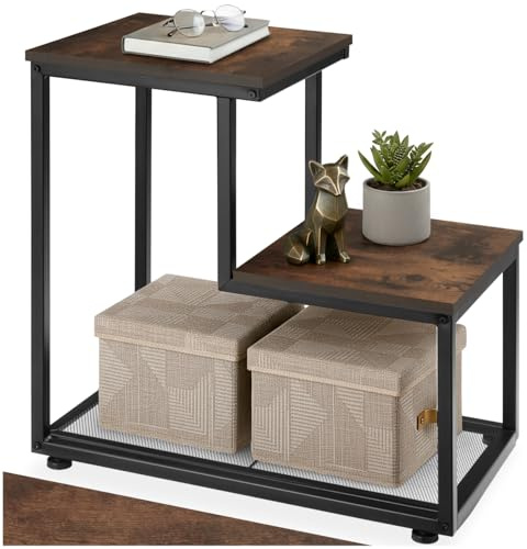 tectake® Industrial Beistelltisch Holz + Metall, Couchtisch 60,5 x 35,5 x 60,5 cm, Deko Wohnzimmer, Blumenständer, Pflanzenständer, Beistelltisch Couch, Nachttisch - Industrial Dunkelbraun