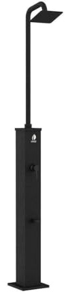 Sined Dino Douche Solaire Exterieure Chaude avec Base en Aluminium Et Tuyau en Acier Noir Reservoir De 26 litres Tête De Douche Carree en Abs Melangeur Lavepieds