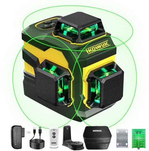 Nivel Laser verde 3x360 °,Láser profesional 3D autonivelante,Batería de Litio Recargable,Autonivelante Cruzado,Autonivelación y Modo de Pulso al Aire Libre